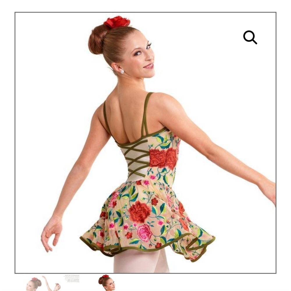 Floral Green & Red Ballet Mini Dress/Tutu Overlay